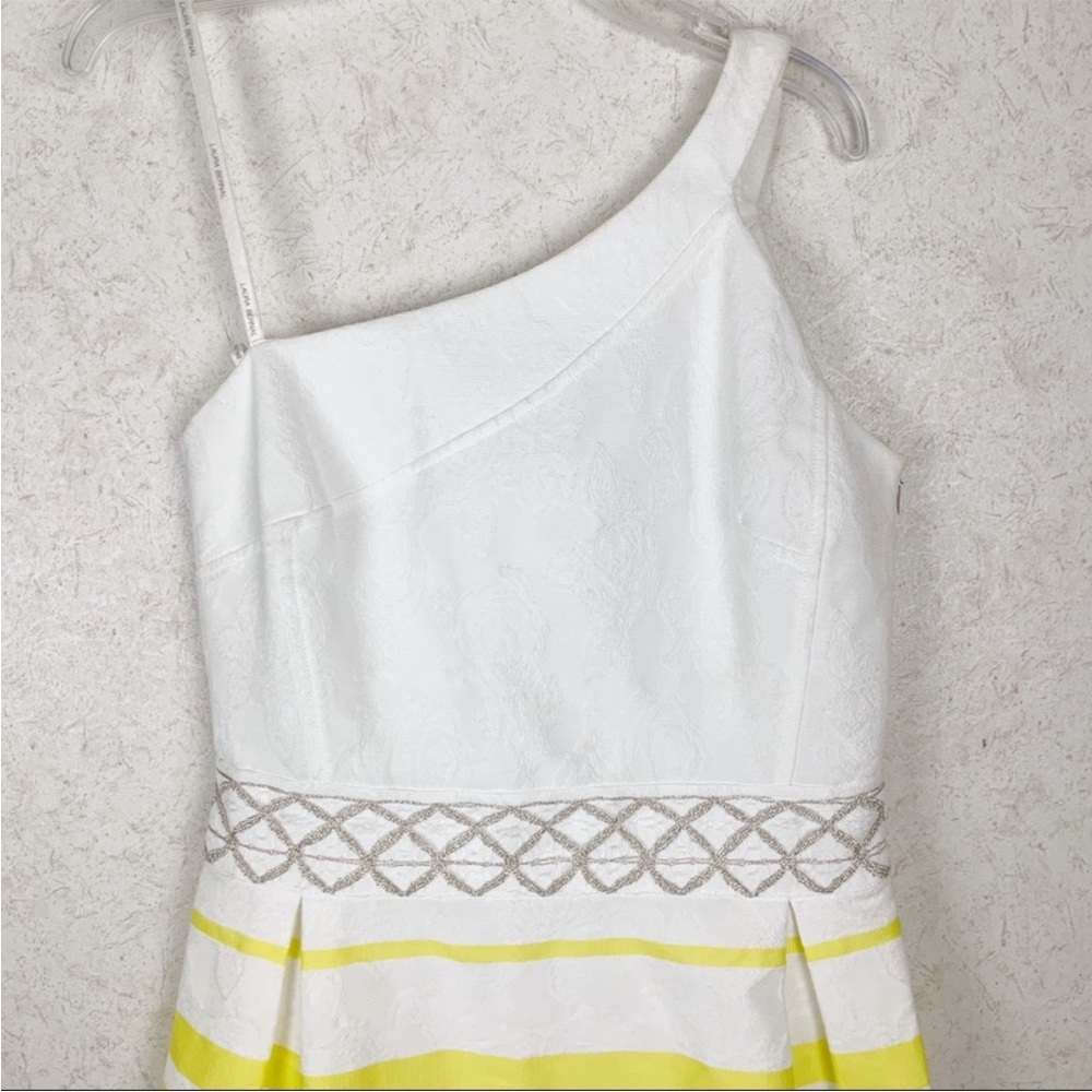 NWT $320 Laura Bernal One-Shoulder White and Yellow Striped Dress - Picture 5 of 14